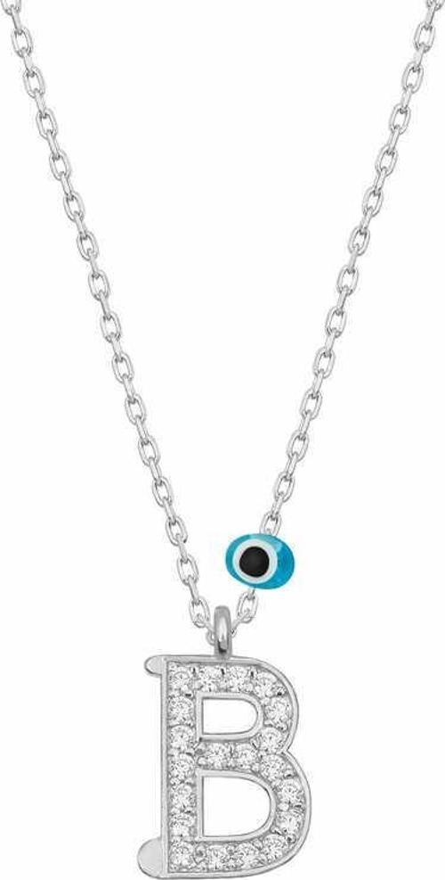 925 Ayar Gümüş Nazar Rodyum B Harfi Kadın Gümüş Kolye