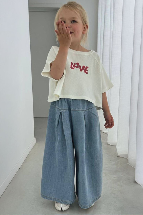 Love Kot Bol Pantolon Ve Tşört Kız Çocuk Takım - Açık Mavi