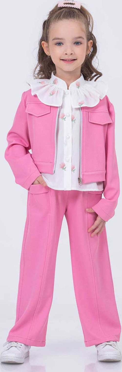 Şeffaf Çantalı Lale Desen Ceketli Takım 4 Lü - Pembe