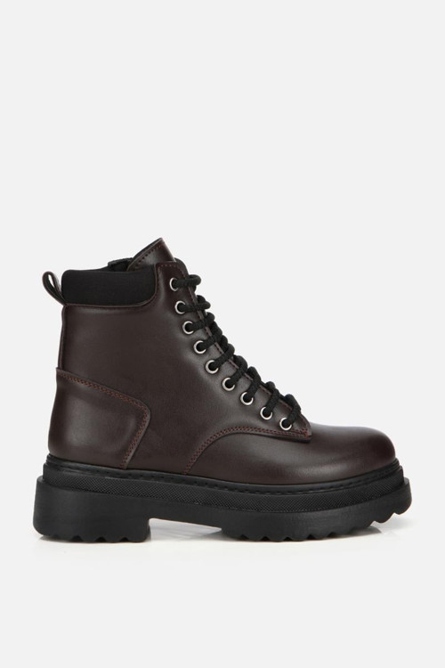 Kadın Kahverengi Bağcıklı Postal Düz Bot