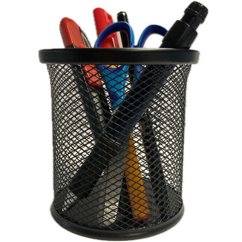 Kalemlik Metal Perforeli Silindir Siyah (12 Li Paket)