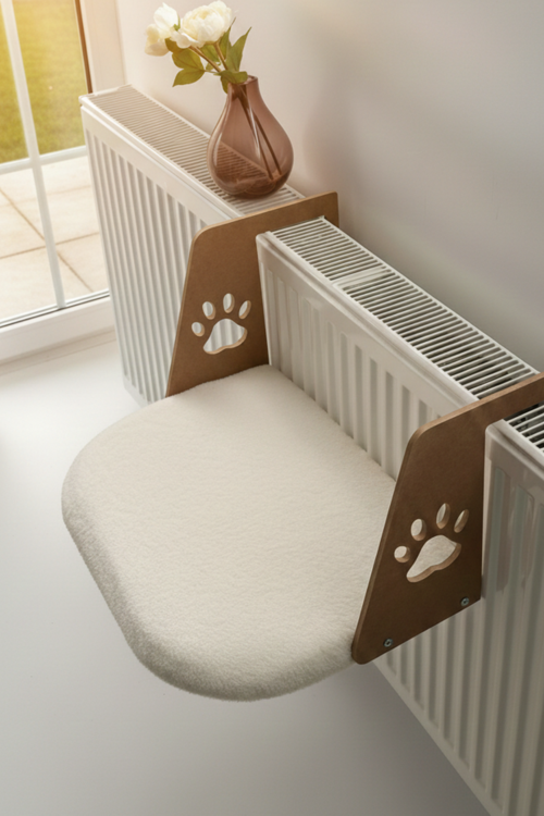 Kalorifer Petek Radyatöre Asılabilen Peluş Kedi ve Köpek Yatağı Evcil Hayvan Yatağı Beyaz