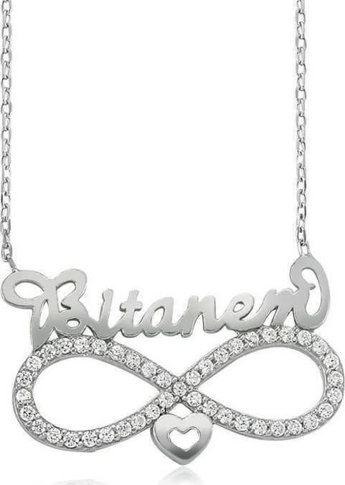 925 Ayar Gümüş Bitanem Yazılı Sonsuzluk Kadın Gümüş Kolye