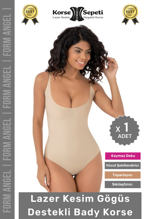 #Korse Kayma Önleyen 2 Beden Küçülten İz Yapmayan Lazer Kesim Göğüs Destekli Body Korse - 1 Adet