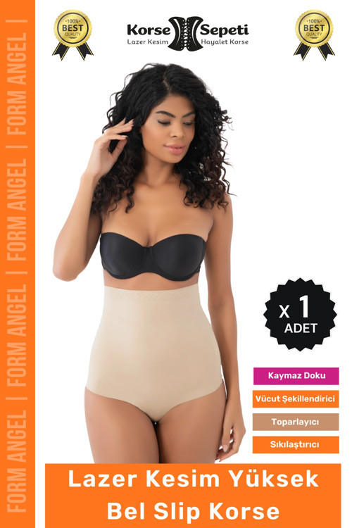 #Korse Toparlayıcı Kaymaz 2 Beden Küçülten Kadın Lazer Kesim Yüksek Bel Slip Korse - 1 Adet