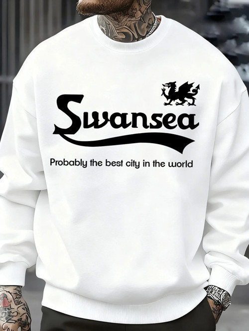 Swansea En İyi Şehir Mektup Tasarım Erkek Kazaklar Vintage Kazak Rahat Yumuşak Giyim Polar Hi