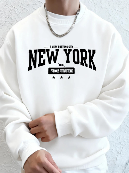 New York Bustling City Baskılı Erkek Sweatshirtleri Kışlık Oversize Kapüşonlu Spor Bisiklet Y