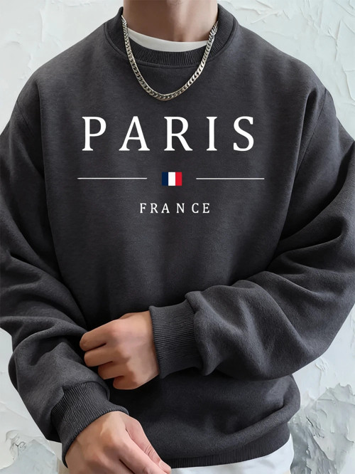Paris Fransa Bayrağı Baskılı Erkek Kapüşonlu Üstleri Sonbahar Büyük Beden Sweatshirt Hip Hop