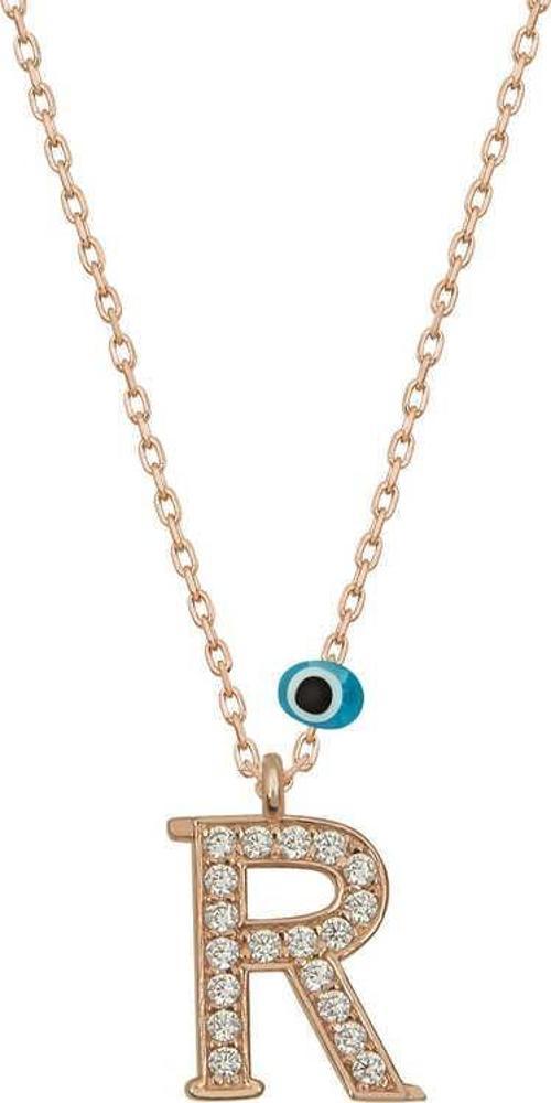 925 Ayar Gümüş Nazar Rose R Harfi Kadın Gümüş Kolye