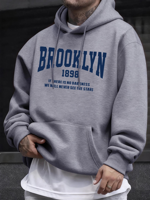 Brooklyn New York 1898 Baskı Erkek Kazakları Vintage Sıcak Moda Kapüşonlular Günlük Yumuşak G