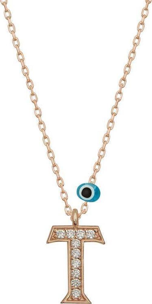 925 Ayar Gümüş Nazar Rose T Harfi Kadın Gümüş Kolye