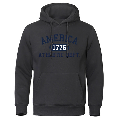 Amerika 1776 Atletik Dept Mektup Baskı Erkek Kapüşonlular Cep O-Boyun Kazak Sonbahar Yumuşak