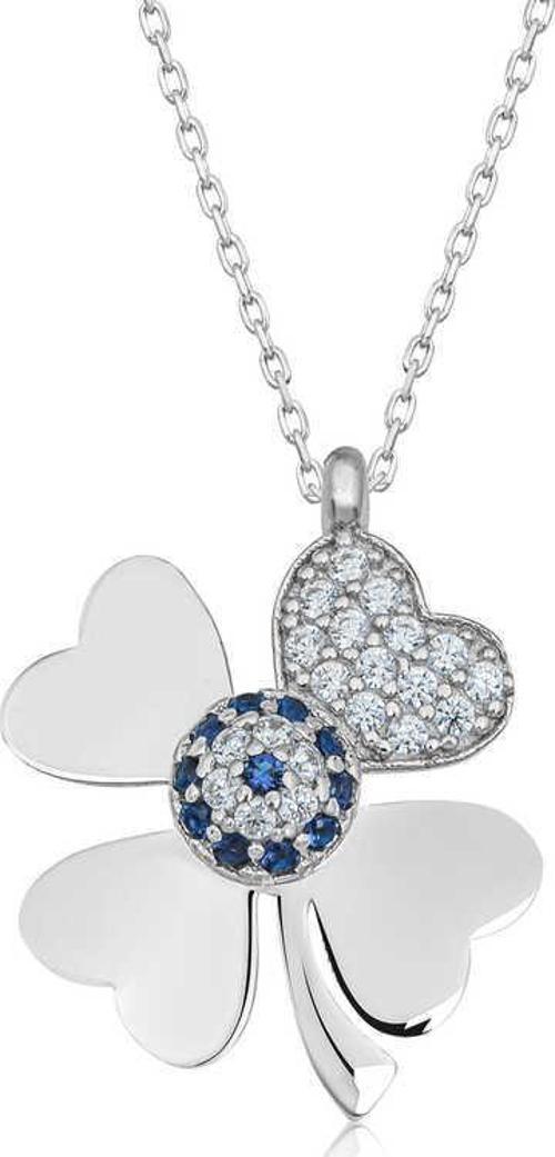 925 Ayar Gümüş Nazarlı Dört Yapraklı Yonca Kadın Gümüş Kolye