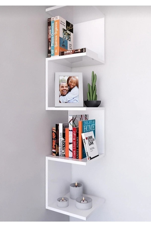 Zigzag Köşe Kitaplık Açık Raf- Duvar Rafı