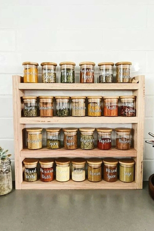 Doğal Ahşap Baharatlık Tezgah Üstü Dekoratif Mutfak Rafı