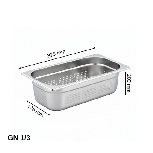 Delikli Gastronom Küvet GN 1/3 200 mm 7,8 lt