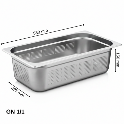 Delikli Gastronom Küvet GN 1/1 150 mm 21 lt