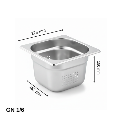 Delikli Gastronom Küvet GN 1/6 150 mm 2.4 lt
