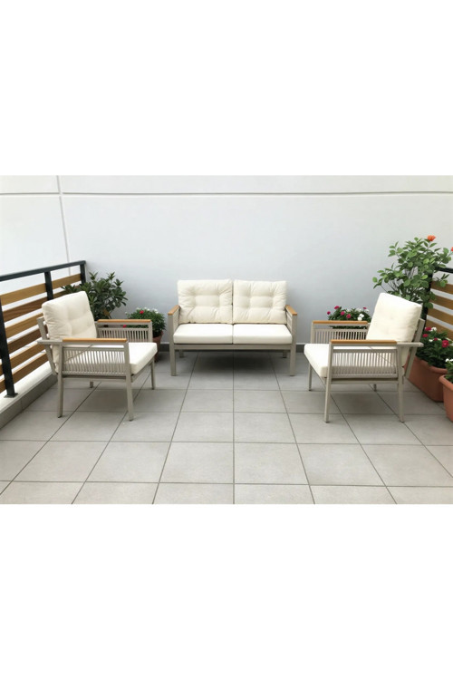 OPAL 2+1+1 (KREM) Metal Gövde Balkon-bahçe-kafe,çay Seti,koltuk Takımı,oturma Grubu,ofis Koltuğu