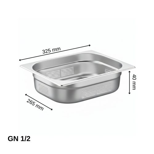 Delikli Gastronom Küvet GN 1/2 40 mm 2 lt
