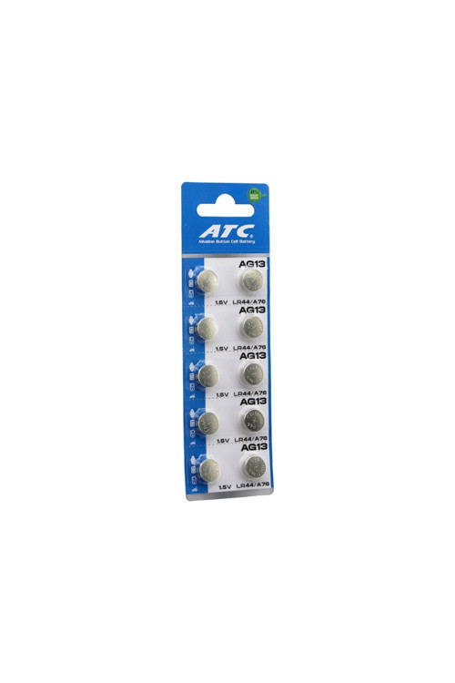 ATC ALKALİNE BUTTON BATTERY AG13 LR-44/A76 DÜĞME PİL ALKALİN 1.5V 10LU KART GO-53-vice 05335