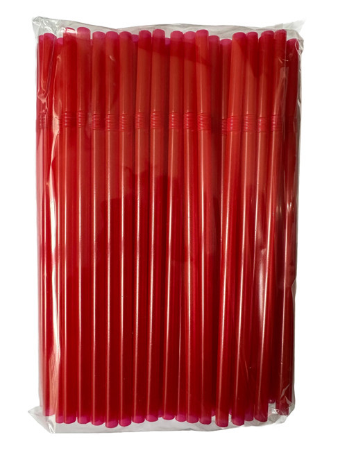 Körüklü Kırmızı Kalın Buzlu Soğuk İçecek Pipet - 22 Cm. - 8 mm. - 100 Adetlik Paket
