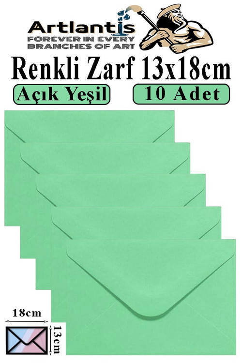 Açık Yeşil Zarf 13x18 cm 10 Adet Açık Yeşil Mektup Zarfı Davetiye Zarfı Kartpostal Çekiliş Hediye Zarfı