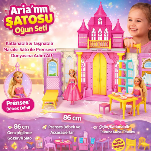 Aria’nın Şatosu Prenses Oyun Seti Katlanabilir Taşınabilir Şato ve Prenses Bebek