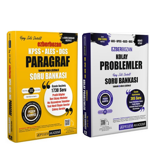 Pegem Yayınları KPSS ALES DGS Ezberbozan Paragraf ve Problemler Soru Bankası Seti 2 Kitap