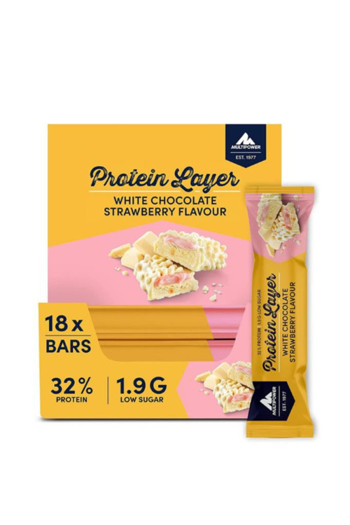 Protein Layer Bar 18 Adet - Beyaz Çikolata & Çilek Aromalı - Düşük Şeker
