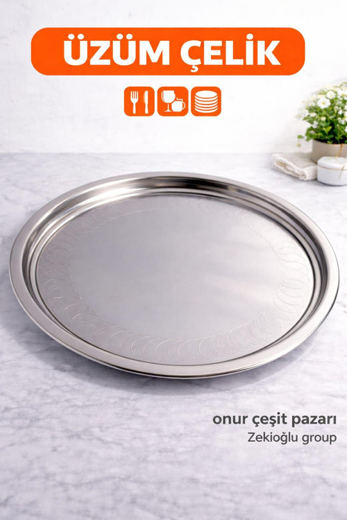 Çelik Tepsi No :10 Çelik Sini Yemek Tepsisi Paslanmaz Tepsi Yuvarlak