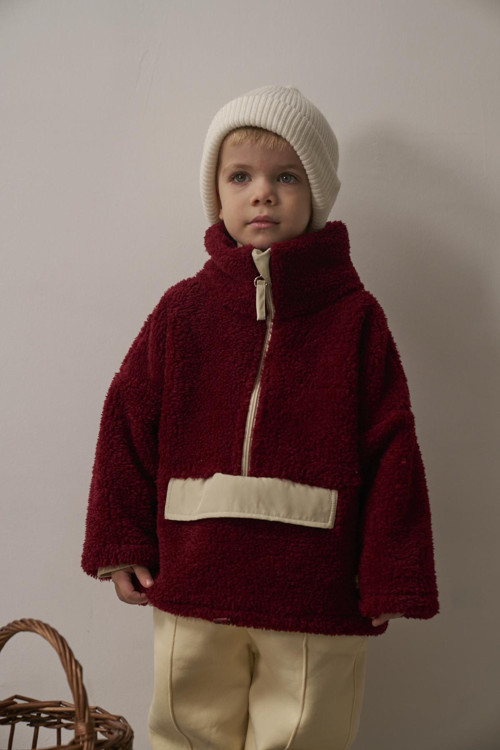 Bordo Wellsoft Yarım Fermuar Çocuk Mont 1-6 Yaş