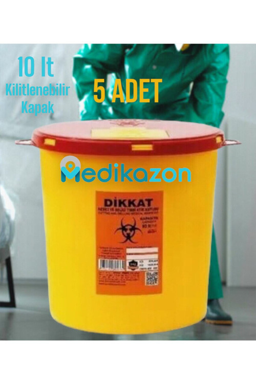 10 Lt Tıbbi Atık Kovası Seti, Sert Plastik, Güvenli ve Dayanıklı, 5'li Paket