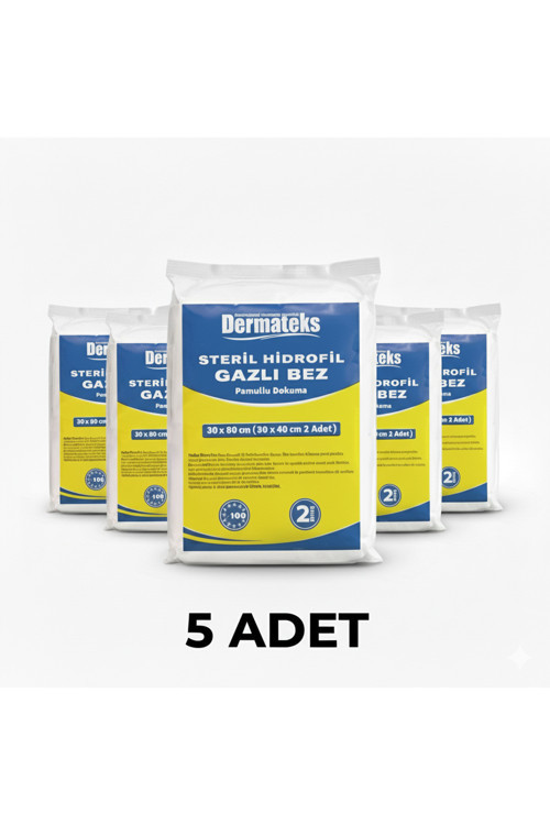 STERİL HİDROFİL GAZLI BEZ 30X80CM (2 ADET 30X40CM) EMİCİ SPANÇ - 5 ADET