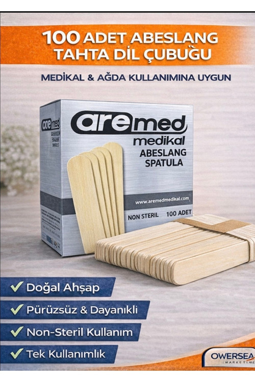 12 Kutu Medikal Abeslang Ahşap Dil Çubuğu - Ağda Spatulası 12×100'lü
