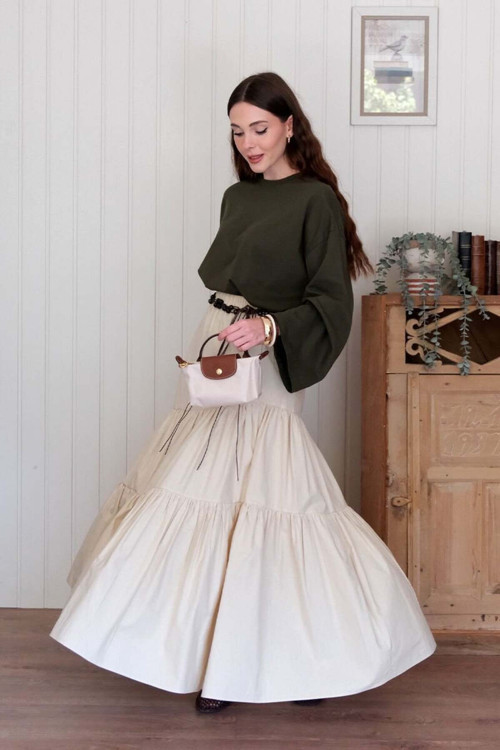 Krem Çapraz Kat Etek