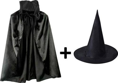 Parti Siyah Yakalı Pelerin ve Siyah Cadı Şapkası Seti Çocuk Boy