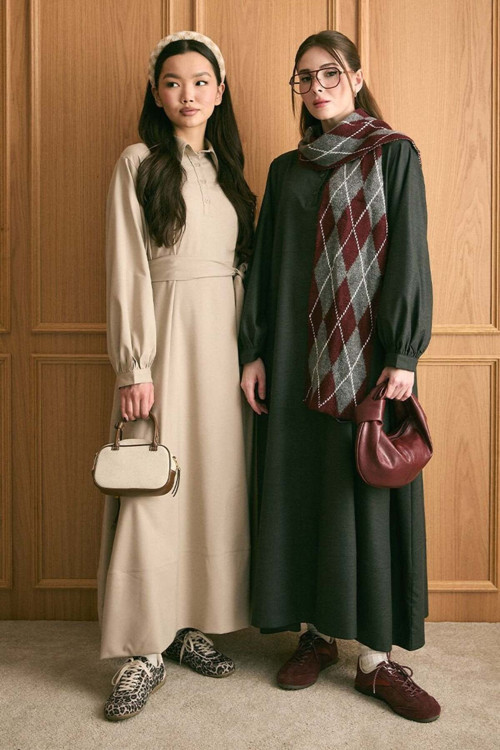 Antrasit Vintage Elbise