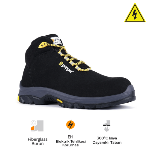 Mekap Gripper Energy Gpr-54 S3 Siyah Microfiber Fiberglass Burun Vibram Taban Elektrikçi İş Botu
