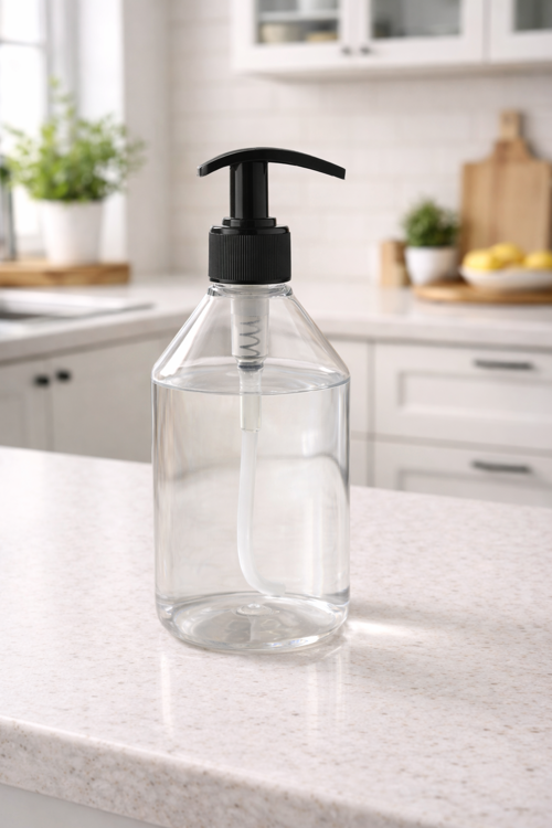 500 Ml Cam Görünümlü Şeffaf PET Şişe Seti – 4 Adet | Banyo - Mutfak - Deterjan-Şampuan