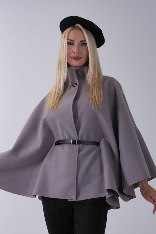 Önü Tek Düğme Kapamalı Kemer Detaylı Panço