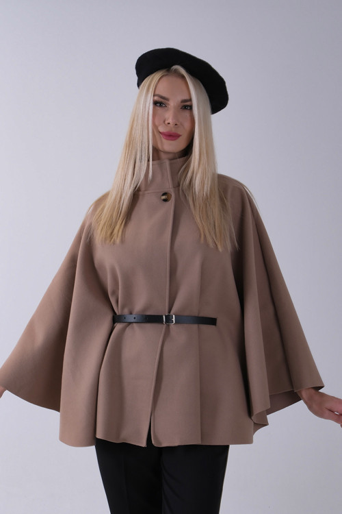 Önü Tek Düğme Kapamalı Kemer Detaylı Panço