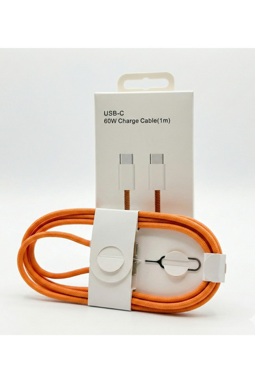 iPhone 17/17 Pro /17 Pro Max Uyumlu 60W Hızlı Şarj Kablosu Type-C to Type-C Turuncu Renk