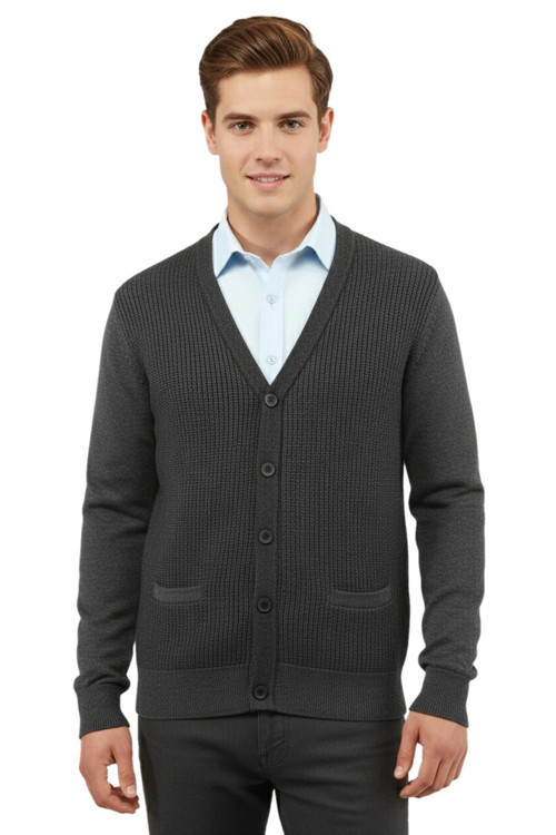 Erkek Düğmeli Hırka Cepli Çelik Örgü Klasik Kalıp 5208M BGL-ST04965