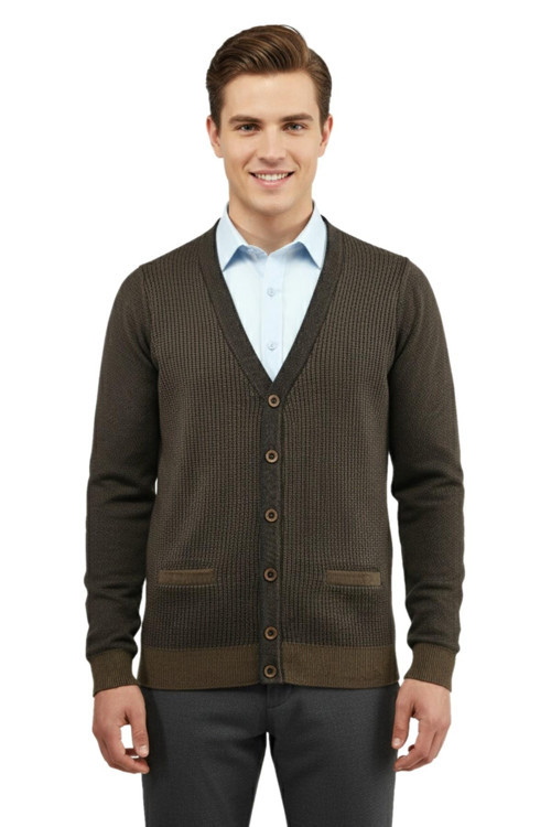 Erkek Düğmeli Hırka Cepli Çelik Örgü Klasik Kalıp 5208M BGL-ST04965