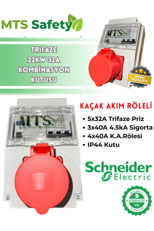 22 Kw 5*32 Trifaze Schneıder Elektrikli Araç Şarj Cihazı Kombinasyon Kutusu Kaçak Akım Roleli