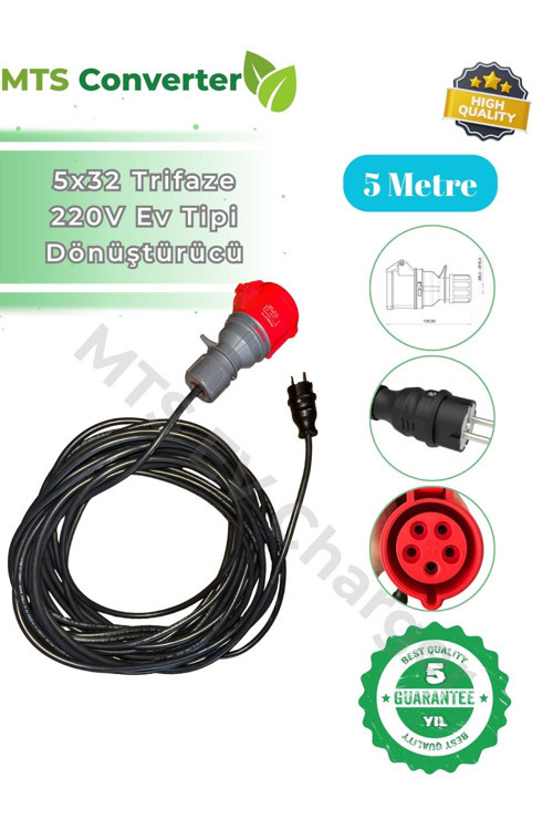 5*32 Trifaze Monofaze 220 V Ev Prizi Dönüştürücü 5 Metre Taşınabilir Elektrik Araç Şarj Cihazı