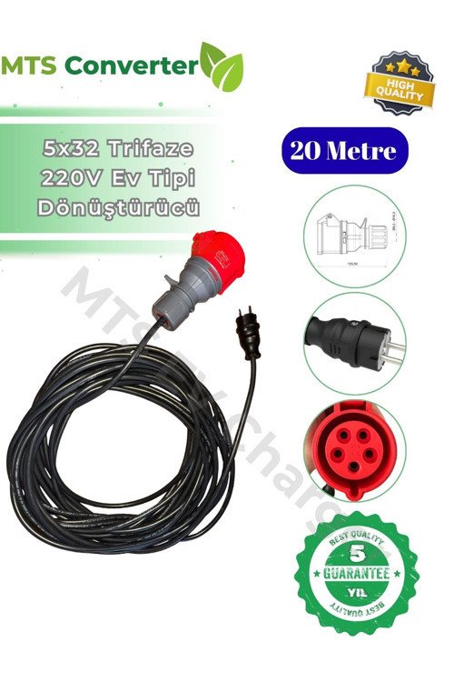 5*32 22Kw Trifaze Monofaze 220 V Ev Prizi Dönüştürücü 20 Metre Seyyar Elektrikli Araç Şarj Cihazı