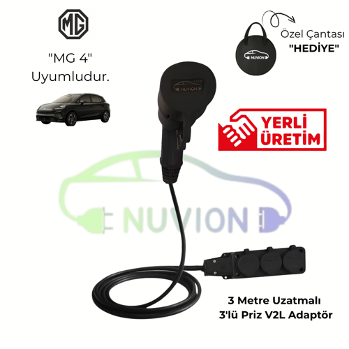 V2L- Mg 4 Marka İle Uyumlu 3'Lü Priz Uzatma V2L Elektrikli Araç Şarj Kablosu - Enerjini Elektrikli Aracından Al