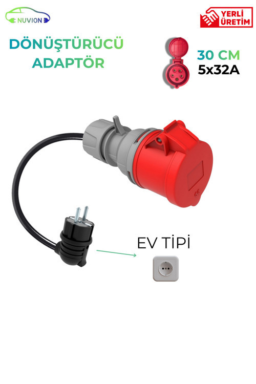 Elektrikli Araç Dönüştürücü Adaptör 5/32A Priz- 1/16A Fiş (Boydan Uca 30 Cm Kablo